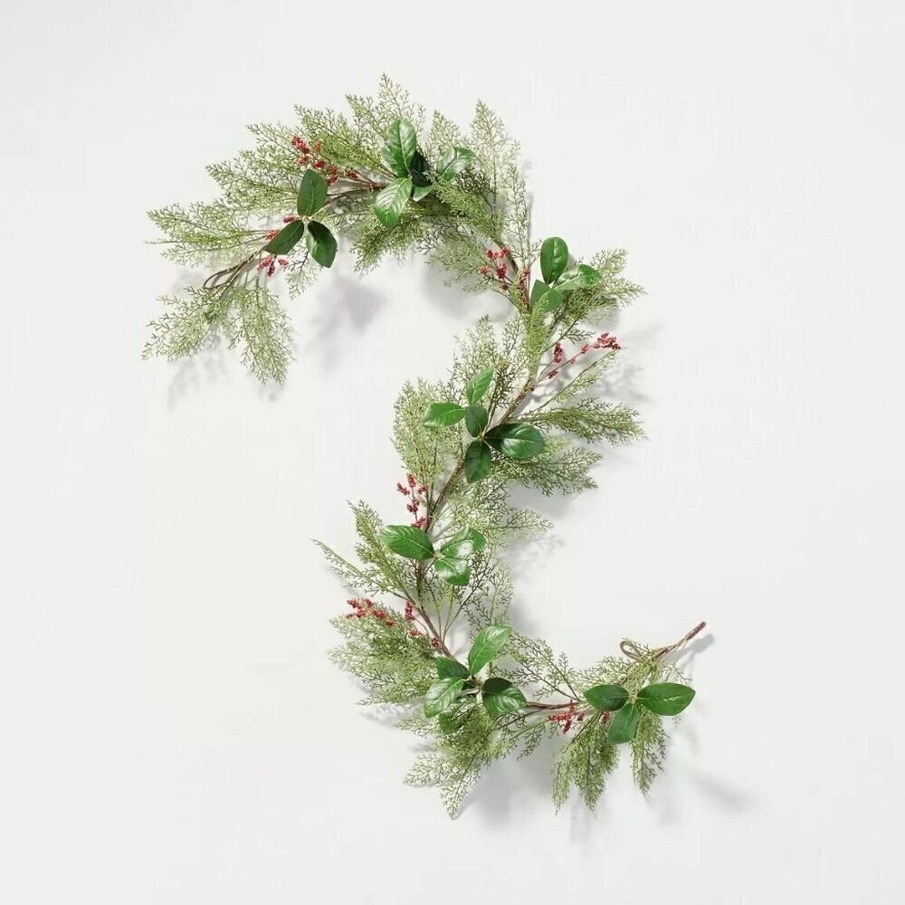 Hearth & Hand‎ Magnolia 6' Cedar & Magnolia Leaf Winterberries Christmas Garland